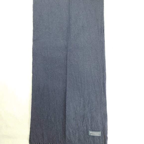 BURBERRY London Solid Plaid Knit 100% Cashmere Logo Charcoal Gray Scarf - Picture 5 of 8